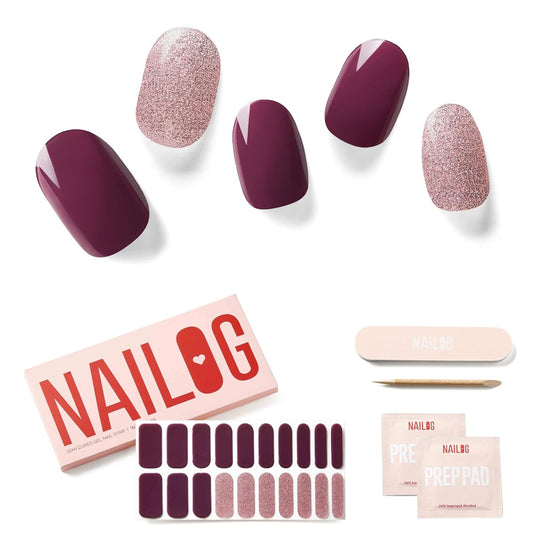 NAILOG Semi Cured Gel Nail Strips (20 Extra Long Stickers/Wraps) | Buy 2 Get 1 UV Lamp| Glossy & Long Lasting Soft Gel Finishing, Long Night