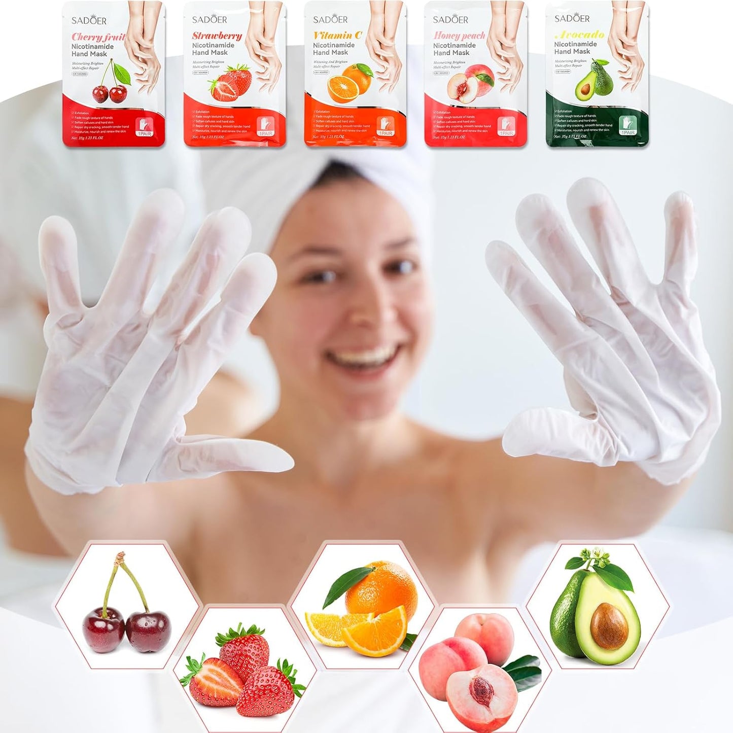 48 Pcs Fruits Beauty Hand Mask Bulk Hydrating Hand Moisturizing Gloves Mask for Spa Kit Skincare Gift Beauty Kits for Women