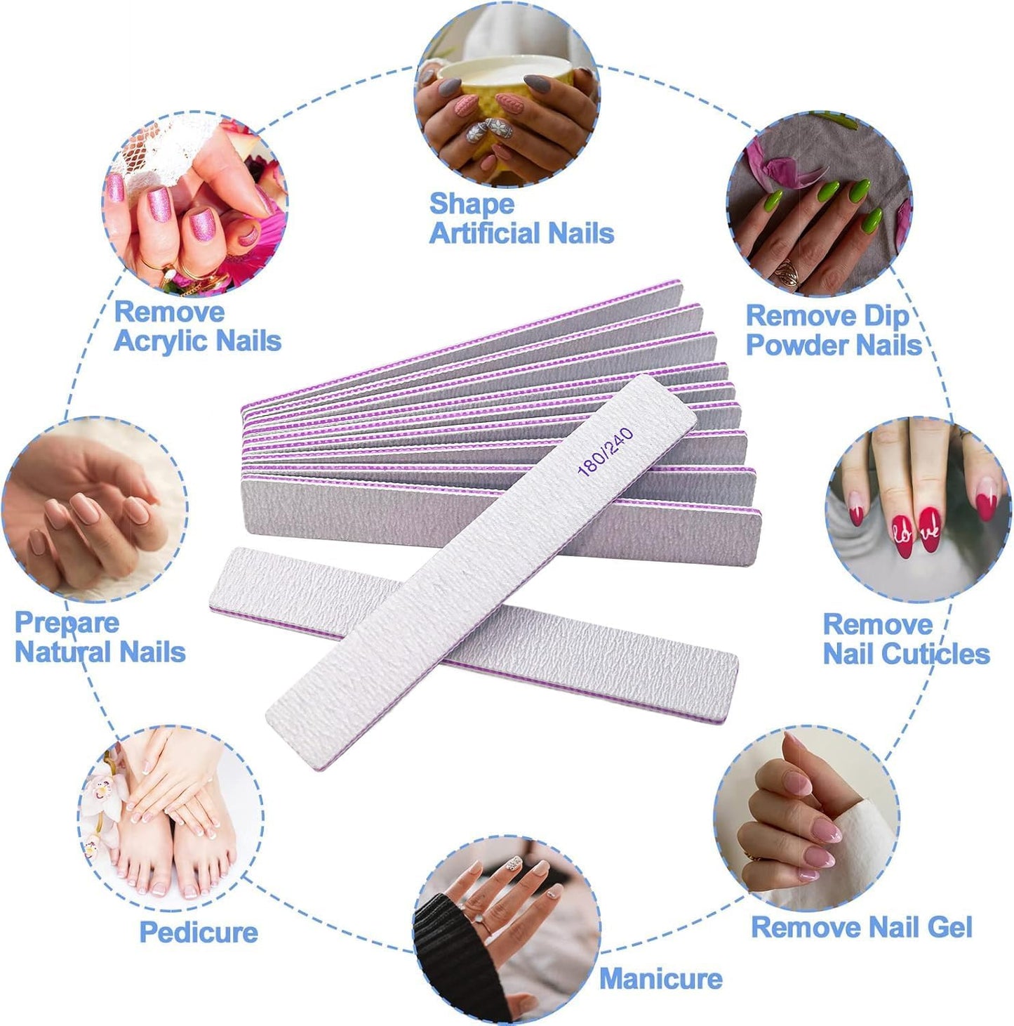 Nail File, Professional 180/240 Grit Double Sided Emery Boards for Natural Nails Fingernail Toenail File Kit (12 Pcs 180/240 Grit)