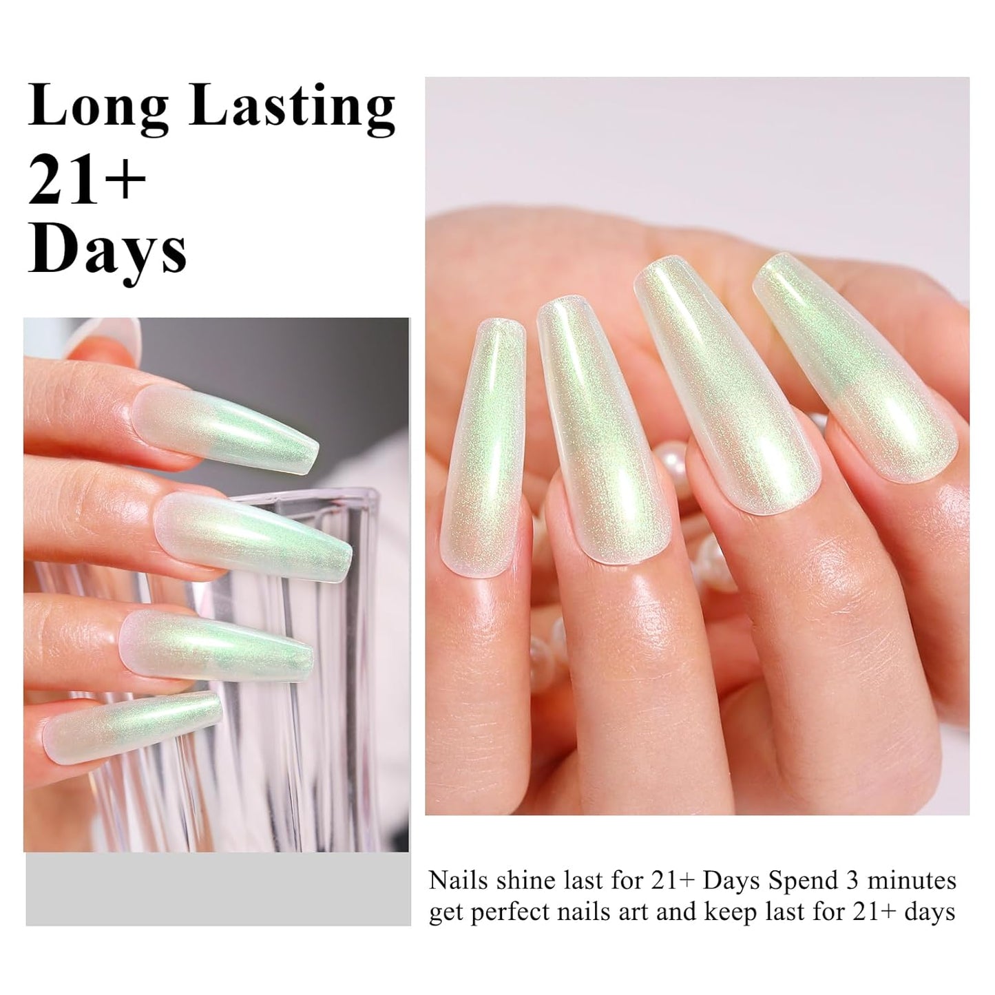 Imtiti Pearl Gel Nail Polish, 0.5 Fl Oz Green Transparent Shell Shimmer Nail Gel Polish Mermaid Nail Drawing Gel Polish Iridescent Pearlescent Spring Summer Nail Polish Soak Off Led UV