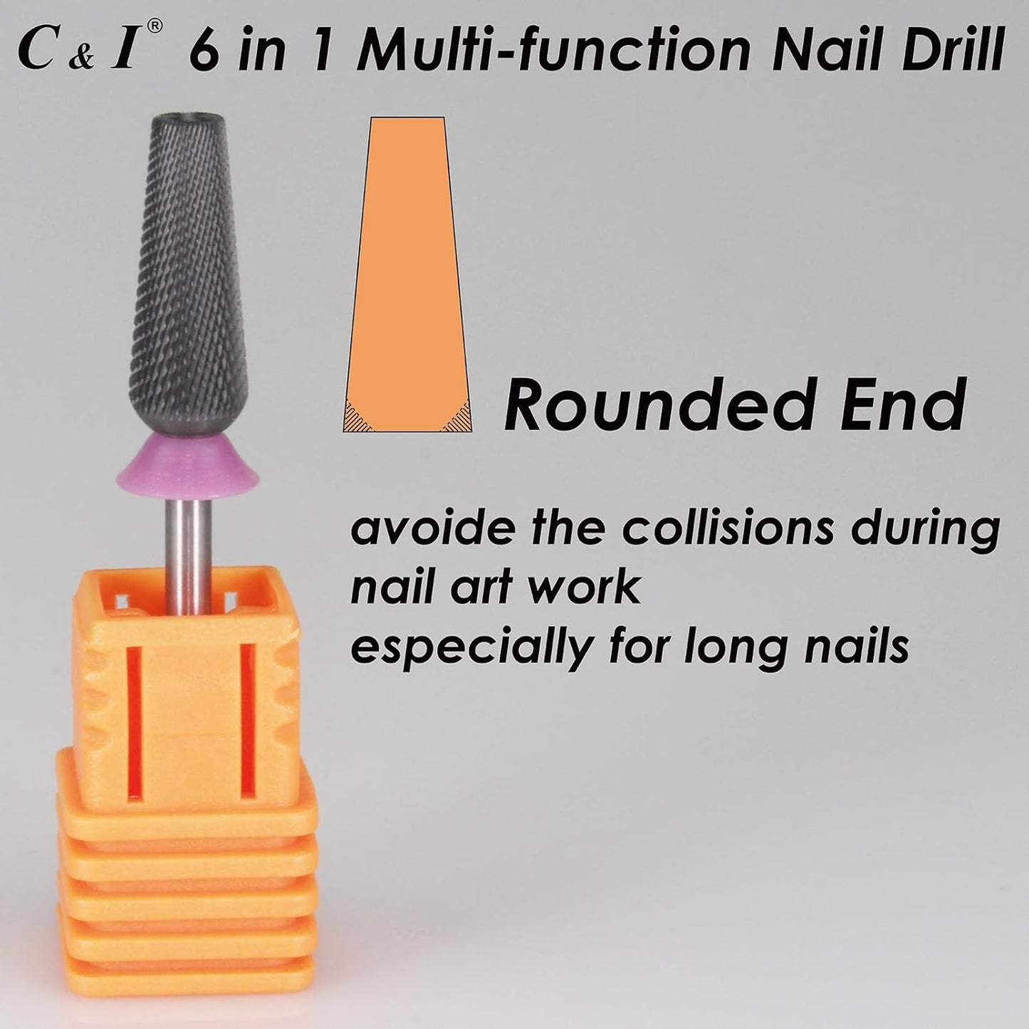 C & I Nail Drill Bit 6 in 1 Multi-function Rounded End E-file, Diamond Coat, CNC Overall Cut Nail Tools for Nail Techs Quick Remove Acrylic Nail Gels & Nail Art (Special Coat, Double Fine -XXF)