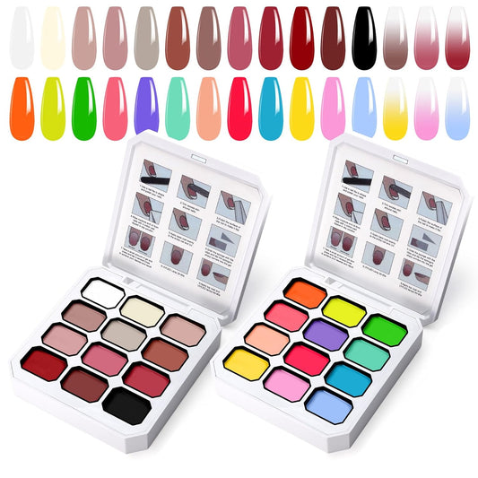 Gradient Painting Gel Set, 24 Bright Neon&Almond Nude Colors Ombre Gel Nail Polish for Pigment Pat Nail Gel Kit, Silky Texture, French Manicure DIY Nail Art, No-wipe Soak of UV