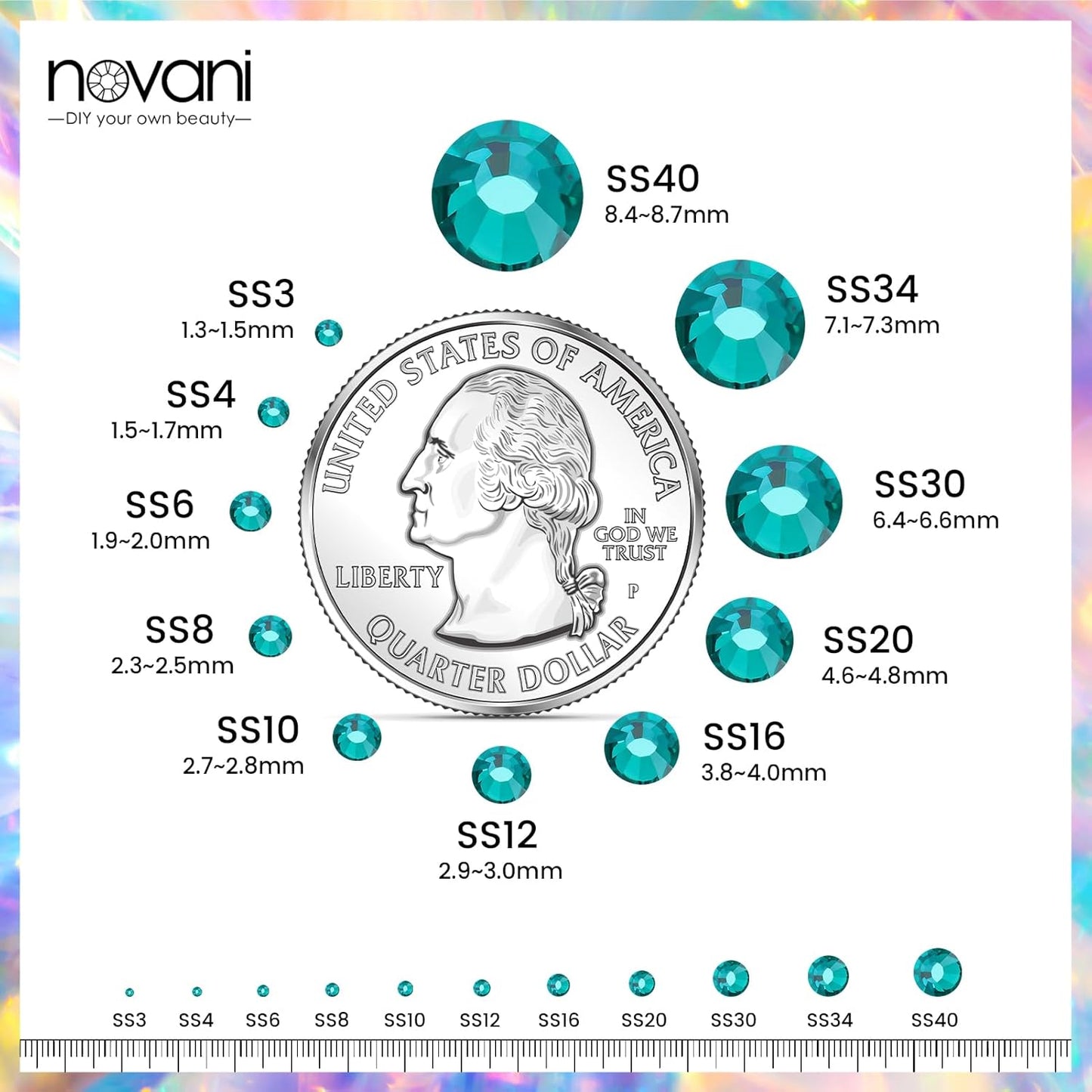 Novani Rhinestones 3000Pcs Flatback Crystal Round Loose Gemstones Glass Rhinestones for Crafts Makeup Nail Art Clothes Shoes DIY Decorations(SS8, 2.3-2.5mm,Green Zircon)