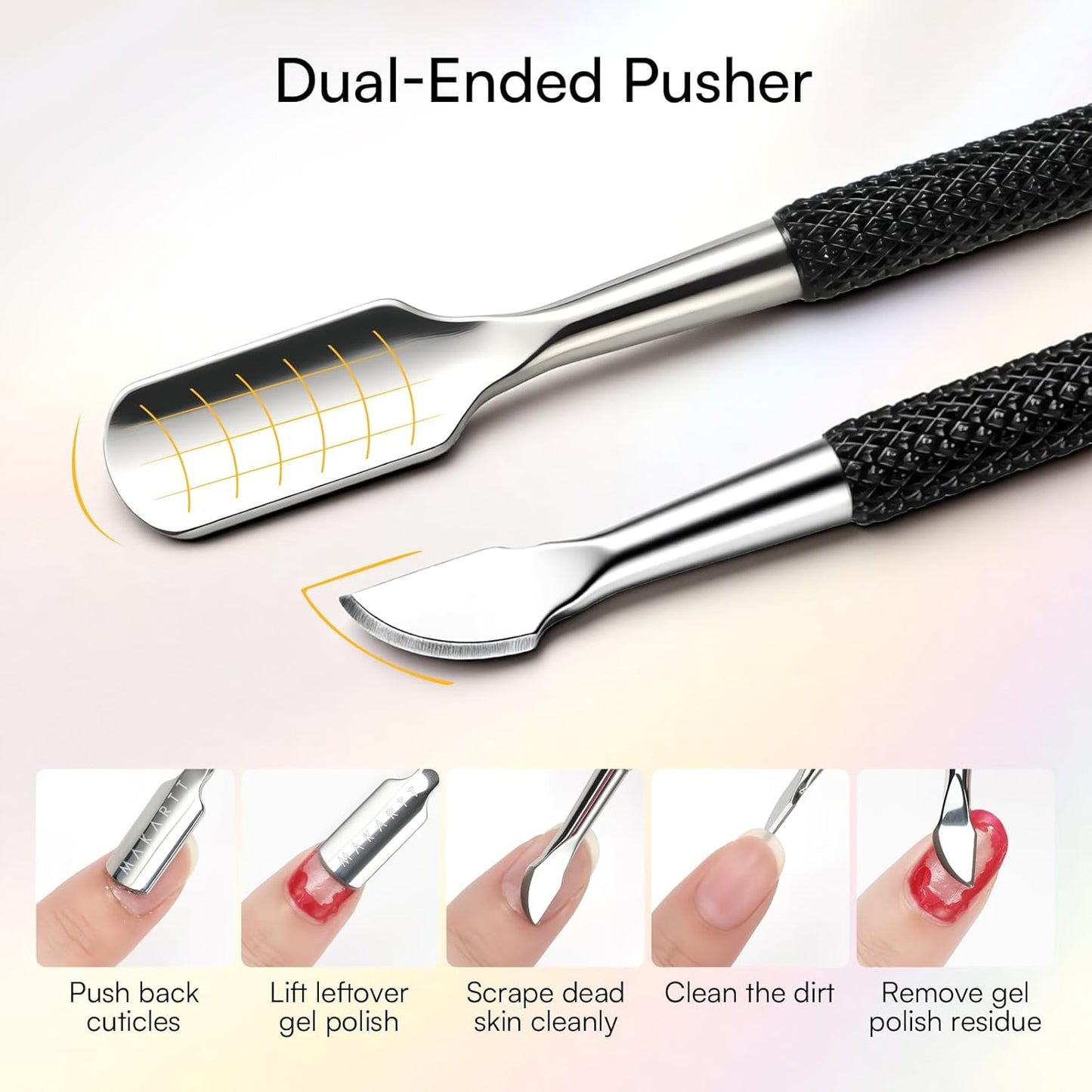 Makartt Cuticle Trimmer with Cuticle Pusher - Sharp Cuticle Nipper with Dual Spring, Ergonomic Handle, 7mm Blade & Dual-Ended Pusher for Nail Care & Gel Removal, Black