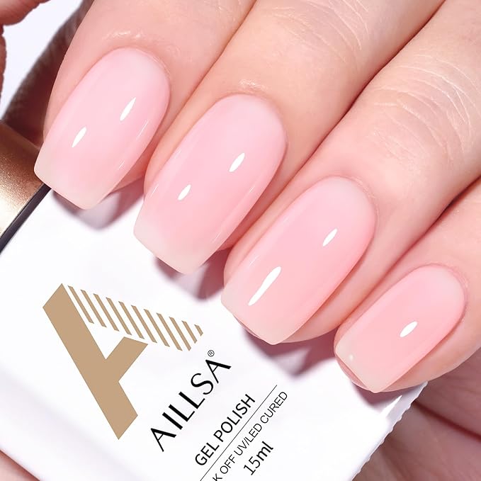 AILLSA Milky Pink Gel Nail Polish French ballet Jelly Gel Polish Neutral Sheer Translucent Nude Gel Polish Long Lasting Rubber Pink Color Soak Off U V Gel for French Manicure Nail Art at Home 0.51 Oz
