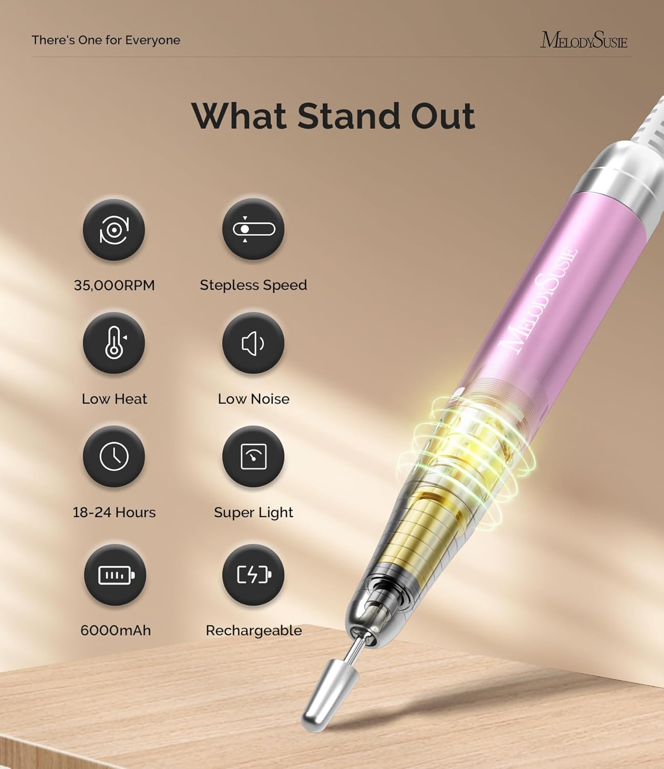 MelodySusie Waist-Mounted Professional Nail Drill MM400D, 35,000RPM Portable Electric Nail File, Low Noise & Low Heat Coreless Motor Machine with 8Pcs Nail Drill Bits Kit, for Manicure at Salon & Home