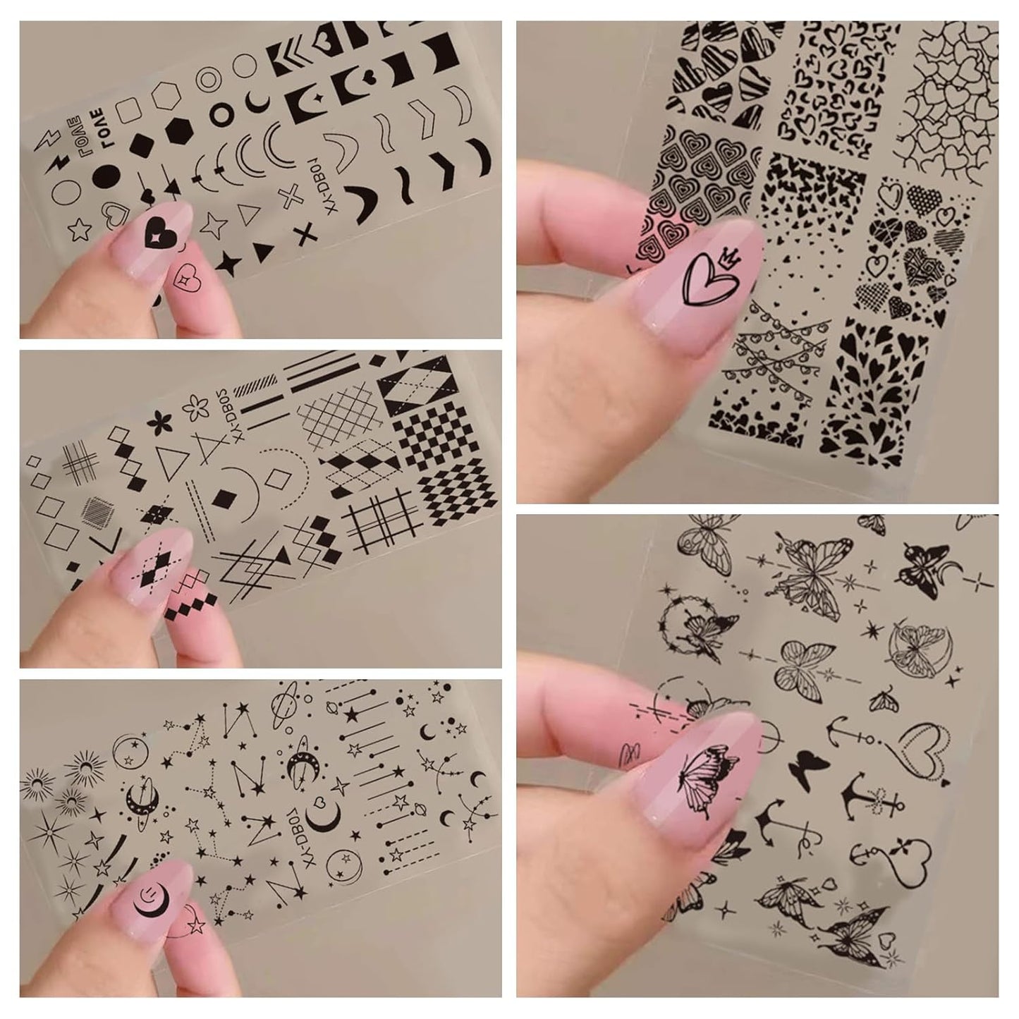AddFavor Nail Stamping Plate Kit with Nail Stamp and Scraper, 5pcs Star Butterfly Geometric Nail Stamper Kit for Home Salon Manicure Polish Print Stencils Design Tools