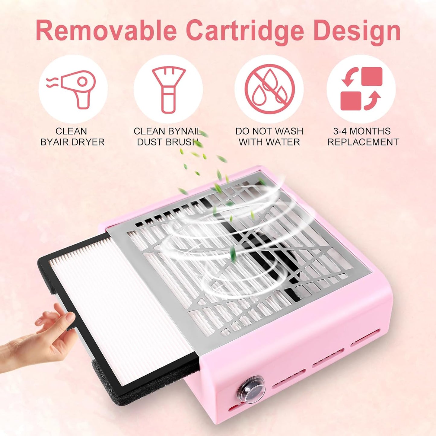 Acrylic nail kit with dust collector for nail tech - Pink nail dust collector & Drill with Reusable Filter and Brush (Pink)