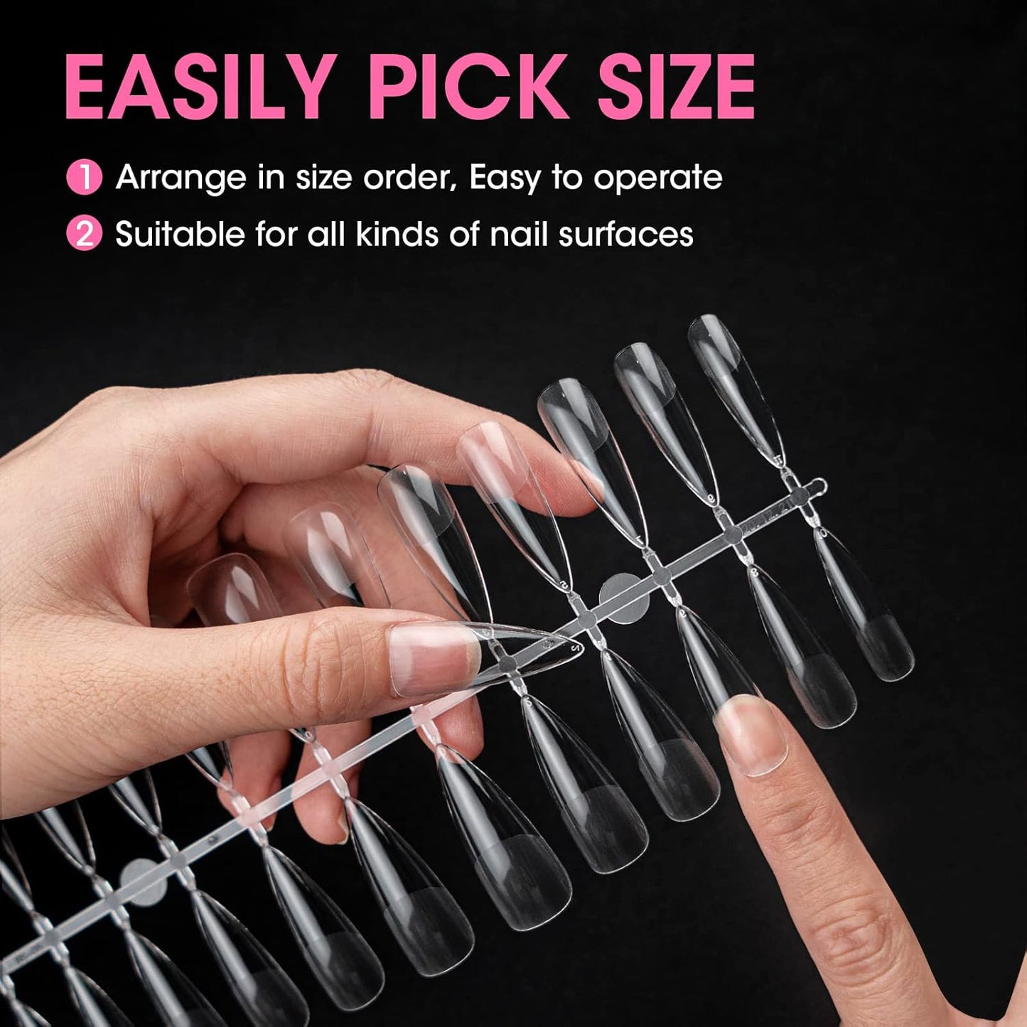 Gellen Stiletto Fake Nails 504Pcs Nail Tips, Acrylic Nail Kit Stiletto Pre-Shaped Press On Nails, Clear False Nail Extension Kit, Full Cover Soft Gel Nail Tips, Salon Nail Art Manicure Set, 12 Sizes