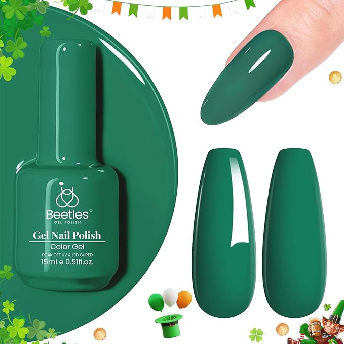 Beetles Green Gel Nail Polish, 1Pcs 15ml Winter Color Gel Polish Soak Off UV LED Nail Art Manicure Salon DIY Design Decoration at Home Gift for Women