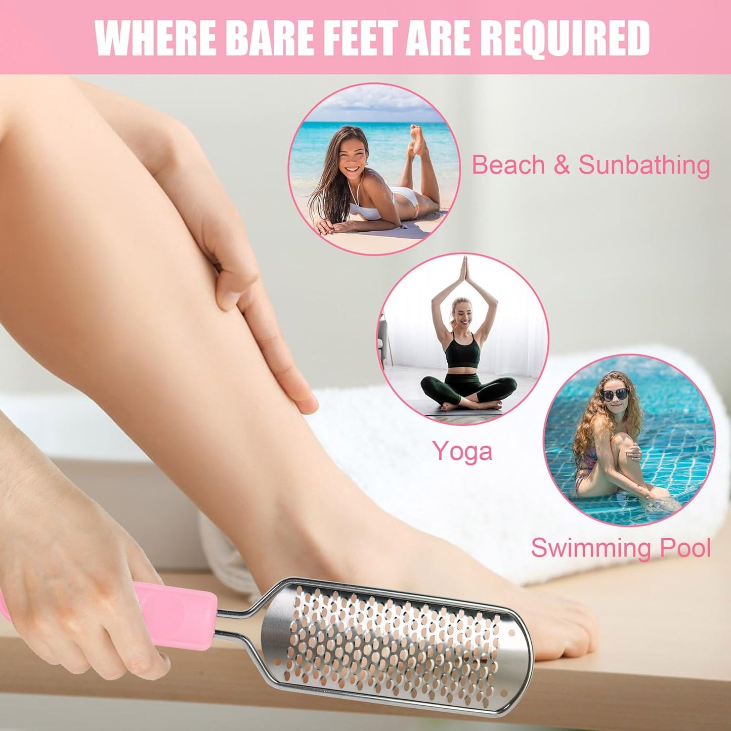 OWIIZI Foot File Pedicure Foot Scrubber for Callus Remover, Stainless Steel Foot Exfoliator Grater Feet Rasp Scraper Hard Cracked Dead Skin Removers for Wet and Dry Foot