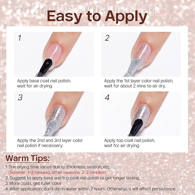 MIZHSE Quick Dry Glitter Brown Nail Polish, Fall Color Nail Polish Air Dry Fast, 15ml High Glossy Sparkly Shiny Shimmer Nail Art Salon Manicure Home