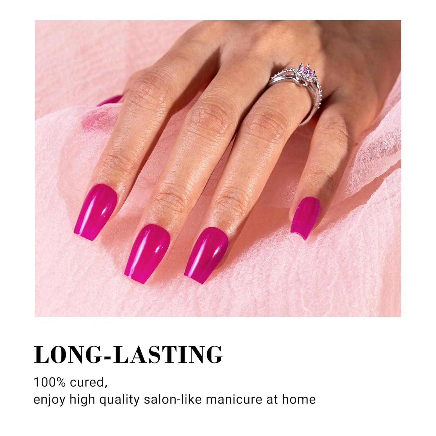 MelodySusie 30PCS Semi Cured Gel Nail Strips, Hot Pink, Works with Any Nail Lamps, Salon Quality, Long Lasting, Easy to Apply, Includes 2 Prep Pads, Nail File and Wooden Stick