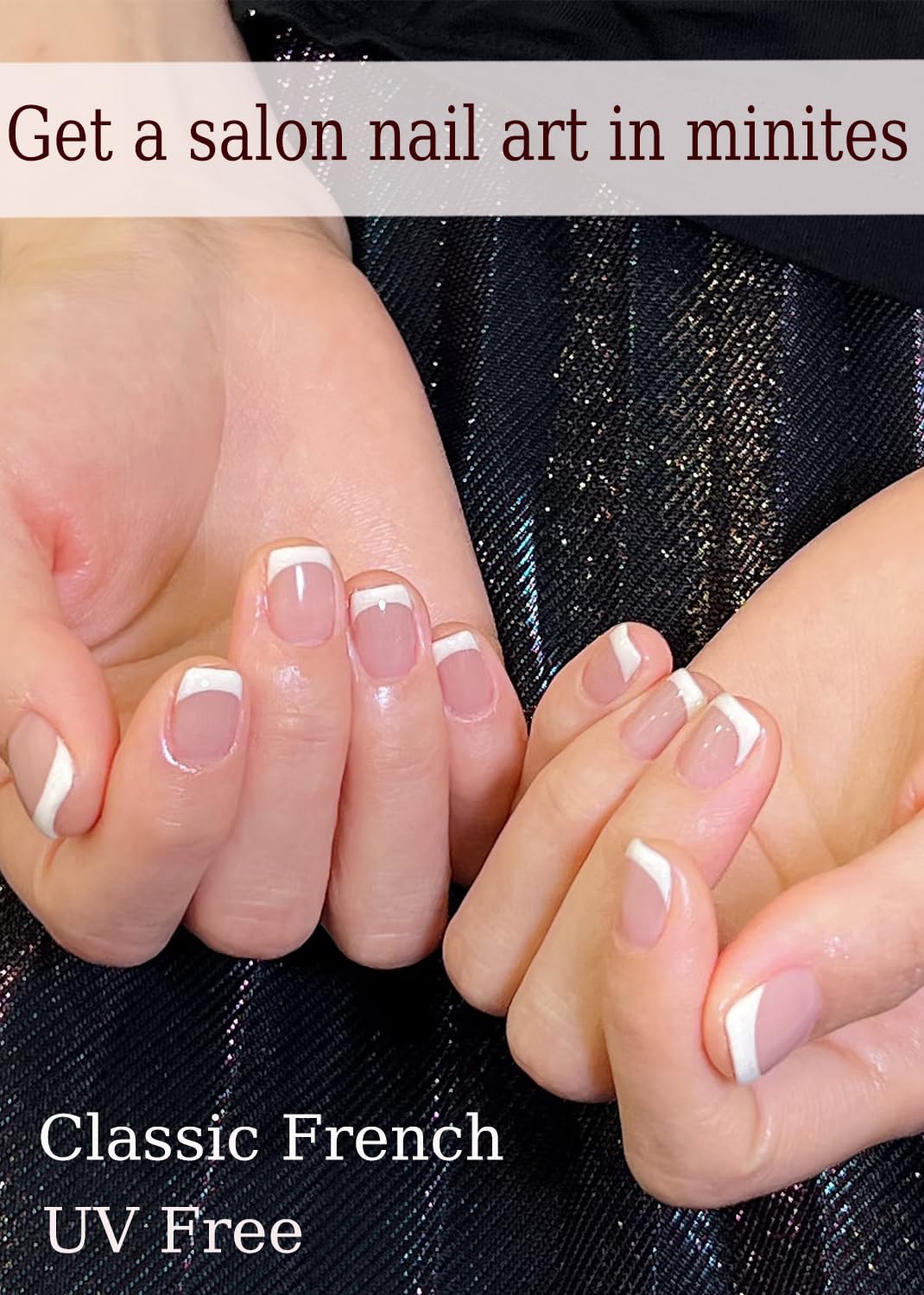 Gel Nail Strips No UV, Classic French, UV Free, Long Lasting Gel Stickers - Contains 22 Wraps, 1 Prep Pad, 1 File