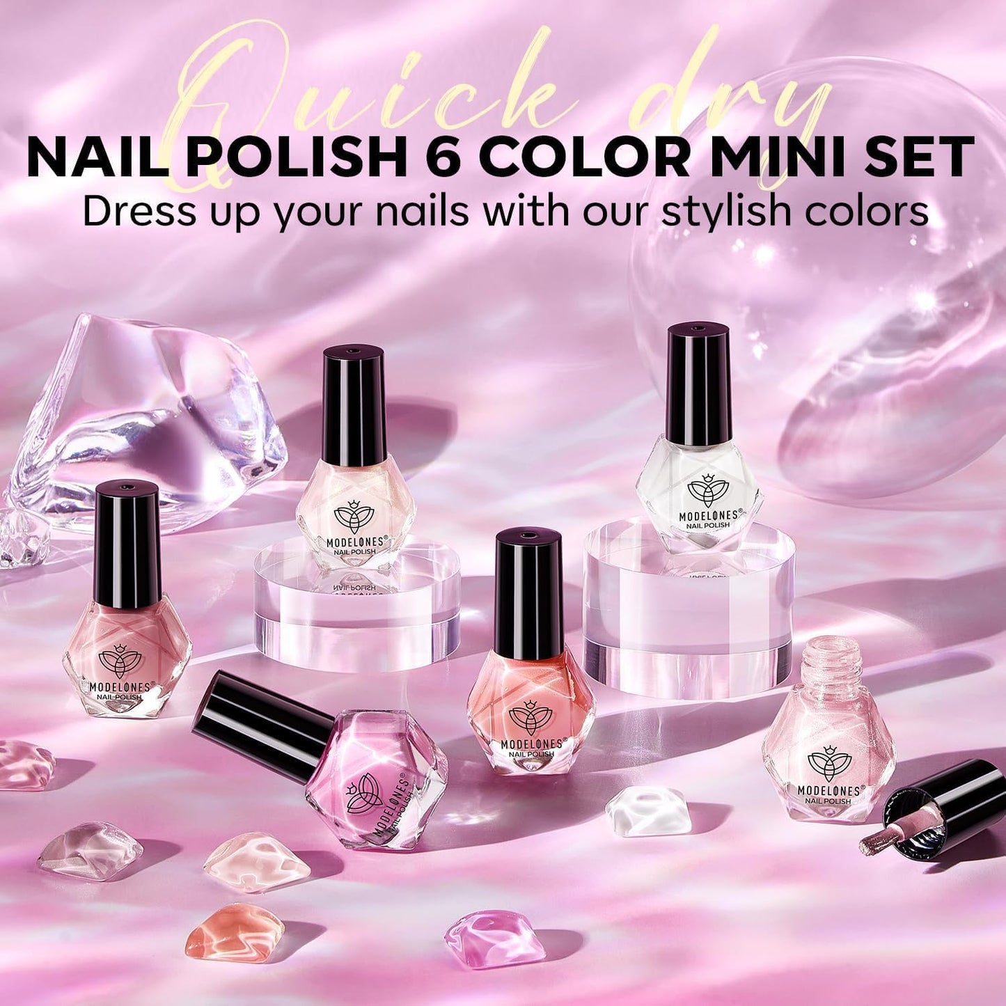 modelones Jelly Nail Polish Set 6 Colors, Milky White Pink Sheer Nude Quick Dry Mini Nail Lacquer Kit, Translucent Clear Transparent Peach Shimmer Manicure DIY Nail Art Spring Gift for Women Girls