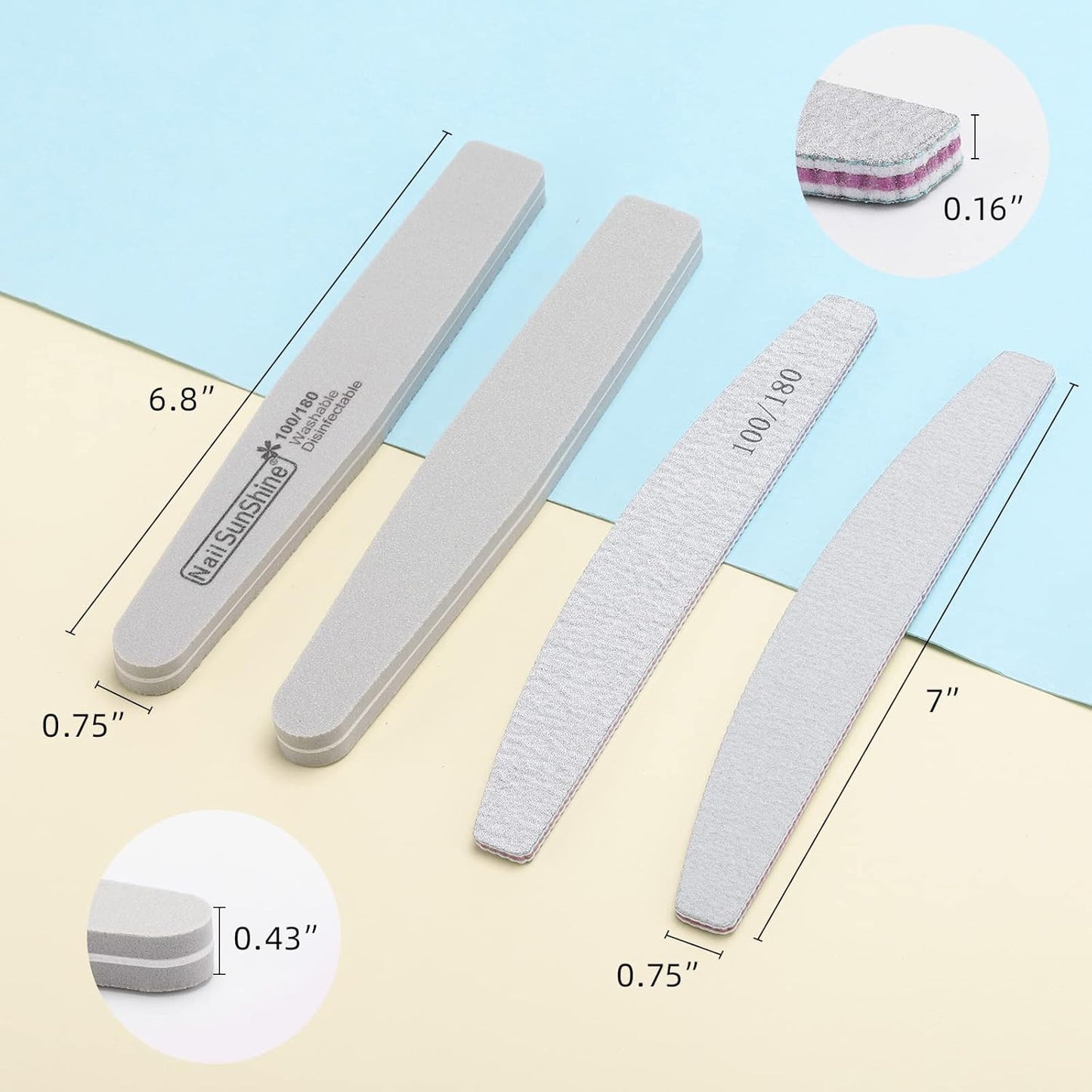 35 Count 100/180 Grit Nail Files and Buffers for Acrylic Nails, Washable Nail Buffer Double Sided Emery Boards Manicure Tools for Nail Tech