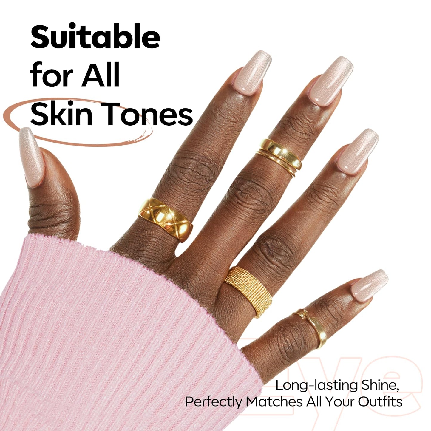 modelones Cat Eye Gel Nail Polish, 15 ML Silver Nude Glitter Holographic Glass Cat Eye Summer Jelly Shimmer Reflective Translucent U v Gel Magnetic Nail Polish Top Coat for Women Girl