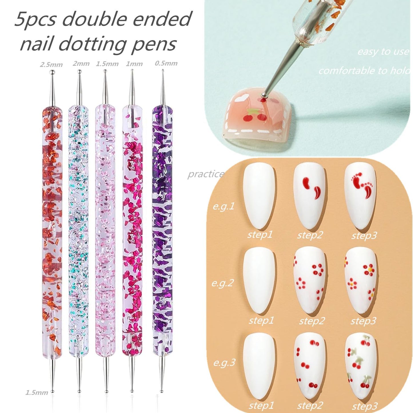 21Pcs Nail Art Brushes Set - 1 Resin Nail Art Palette, 5 Nail Art Dotting Pens, 15 Nail Art Brushes, Nail Polish Mixing Palette Double-Ended Dotting Pen Nail Liner Brush Nail Drawing Brushes