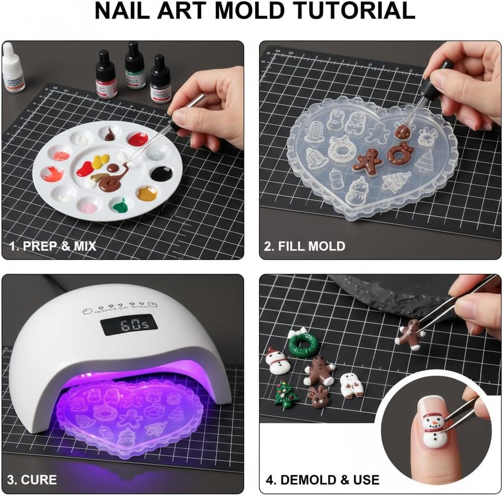 4 Pcs Christmas Silicone Nail Art Molds for Women Resin Nail Design