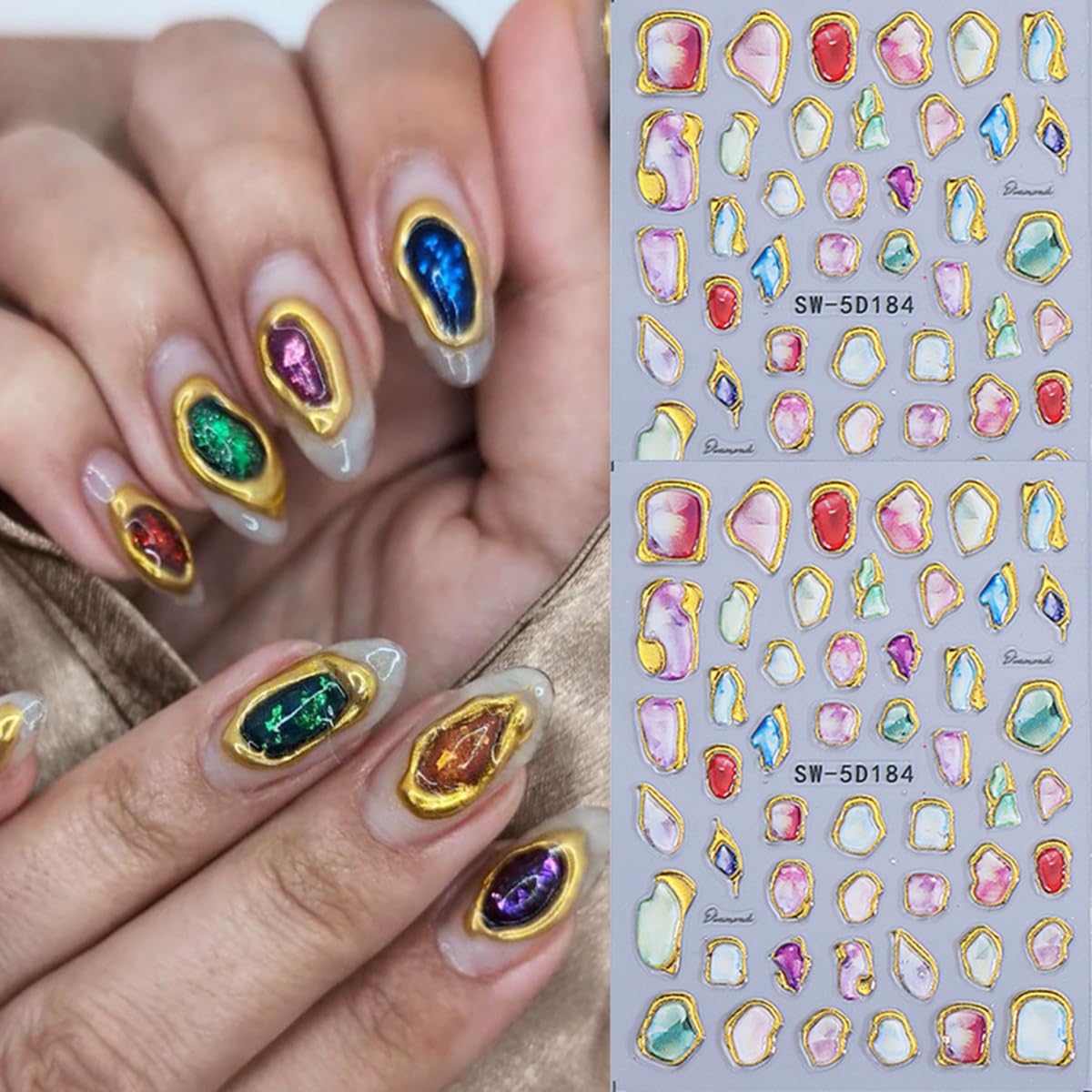 Marble Nail Art Stickers 5D Embossed Gold Line Marble Nail Decals 2PCS Gradient Bloom Metallic Irregular Grain Design Self-Adhesive Manicure Stickers Accessories for Women DIY Nail Art Decorations