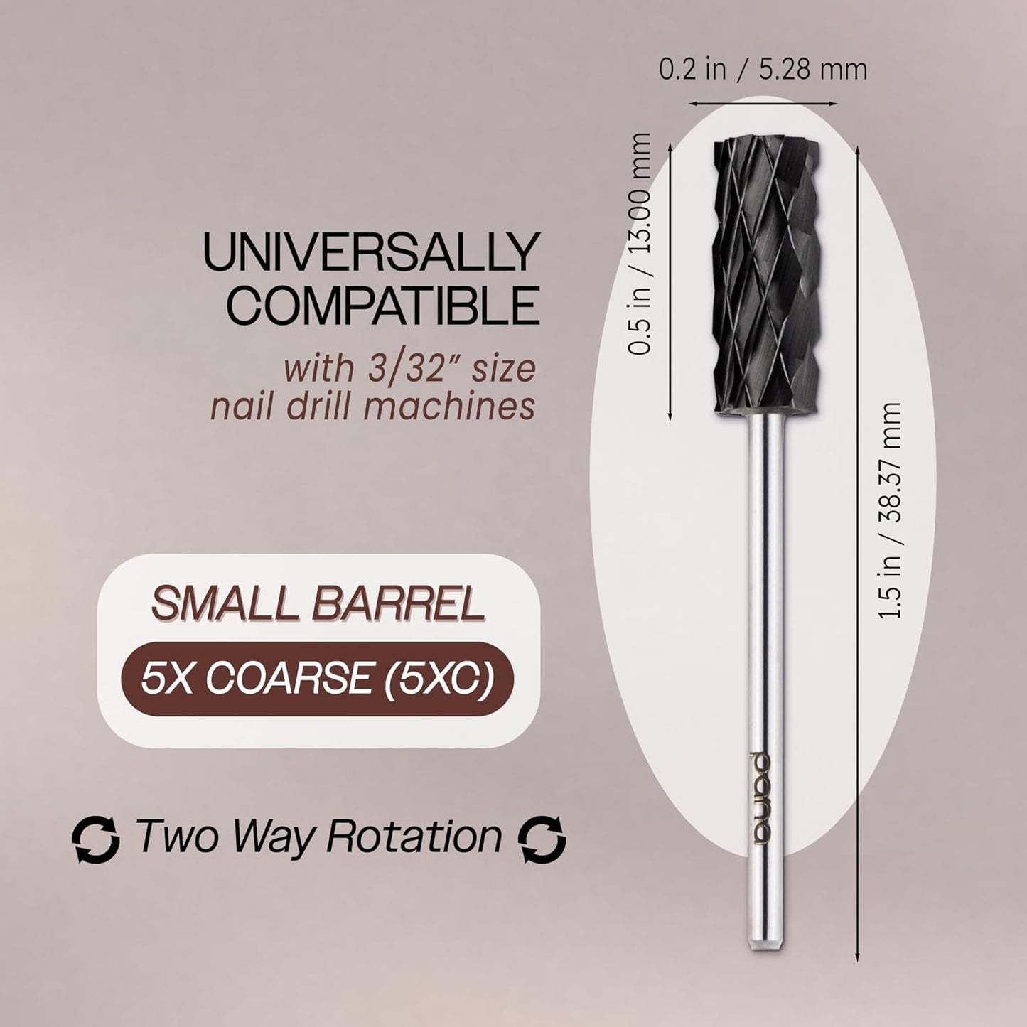 USA PANA Professional 3/32" Shank Size - Flat Top Small Barrel Carbide Bit - 5X Coarse Grit to Extra Fine Grit - Gold, Silver, DLC Black - Nail Drill Bit for Dremel Machine (5X Coarse, DLC Black)