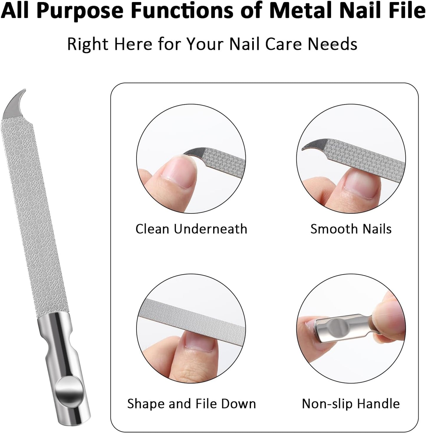 Metal Nail Files for Natural Nails, Mabor 2Pcs Stainless Steel Fingernail File with Pointed Tip Professional Double Sided Curved Filer for Nails Travel with PU Leather Case