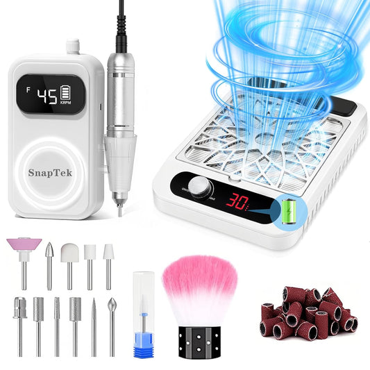 Portable Electric Nail Drill Kit & Nail Dust Collector,Nail Drill Professional 45000 RPM(with 12 Drill Bits & Accessories),3700RPM Vacuum Nail Dust Collector with Reusable Filter for Salon & Home