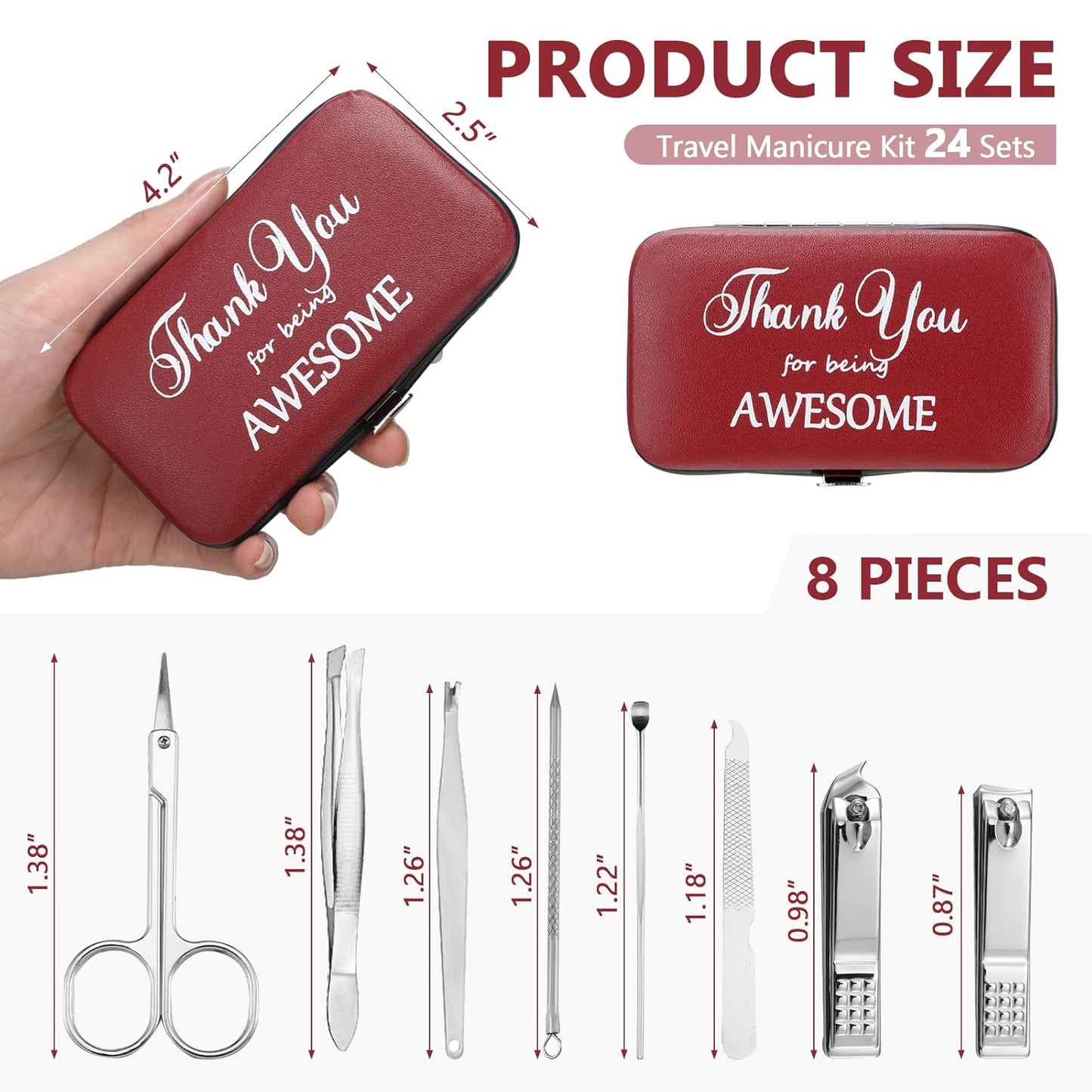 Therwen 24 Sets Manicure Set Nail Clippers 8 in 1 Stainless Steel Grooming Nail Kit Thank You Appreciation Gift Professional Pedicure Tool for Men Women Personal Care(Race Red)