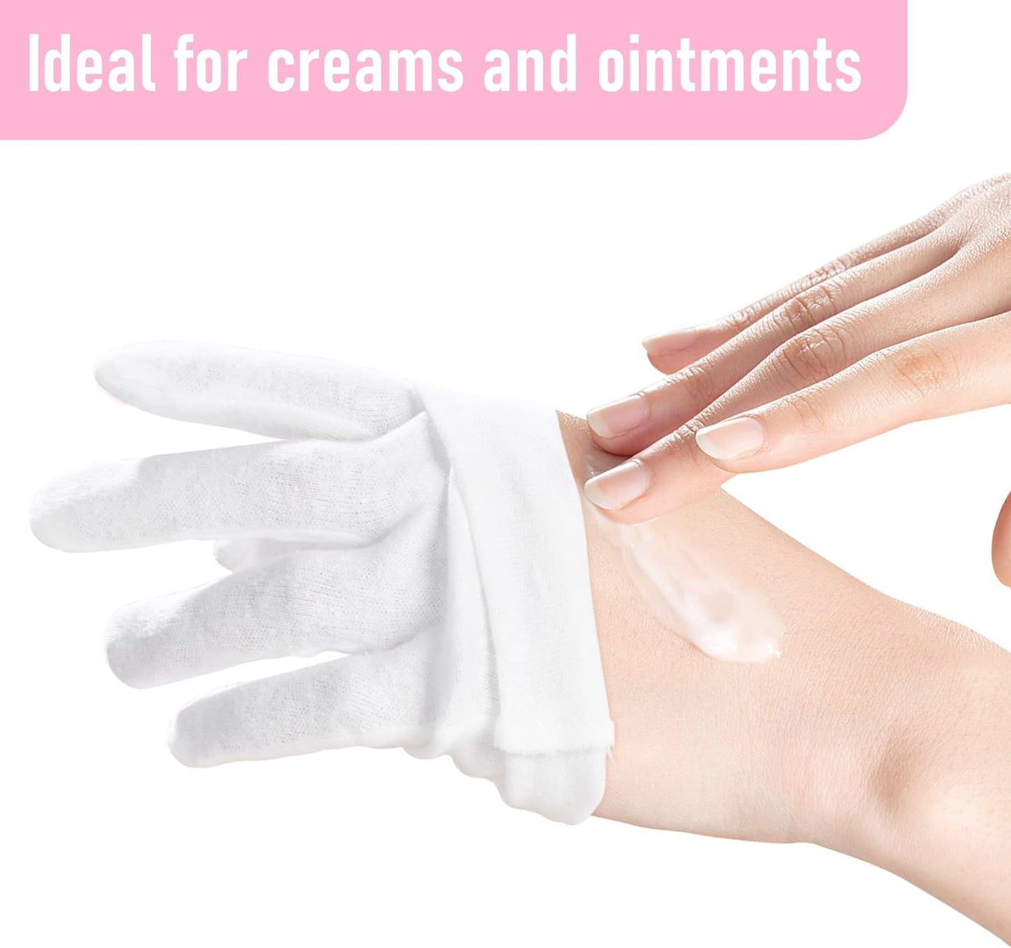 COOLJOB 6 Pairs 100% Cotton Gloves for Dry Hands Moisturizing & Eczema, Overnight Lotion, Sleep & Spa Treatment for Women & Men, Breathable Work Glove Liners, White, X-Small