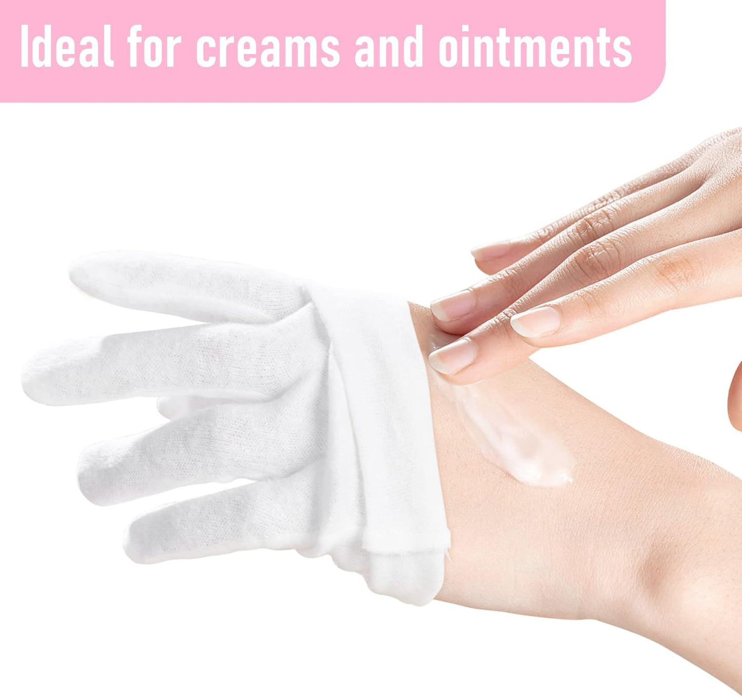 COOLJOB 6 Pairs 100% Cotton Gloves for Dry Hands Moisturizing & Eczema, Overnight Lotion, Sleep & Spa Treatment for Women & Men, Breathable Work Glove Liners, White, Small