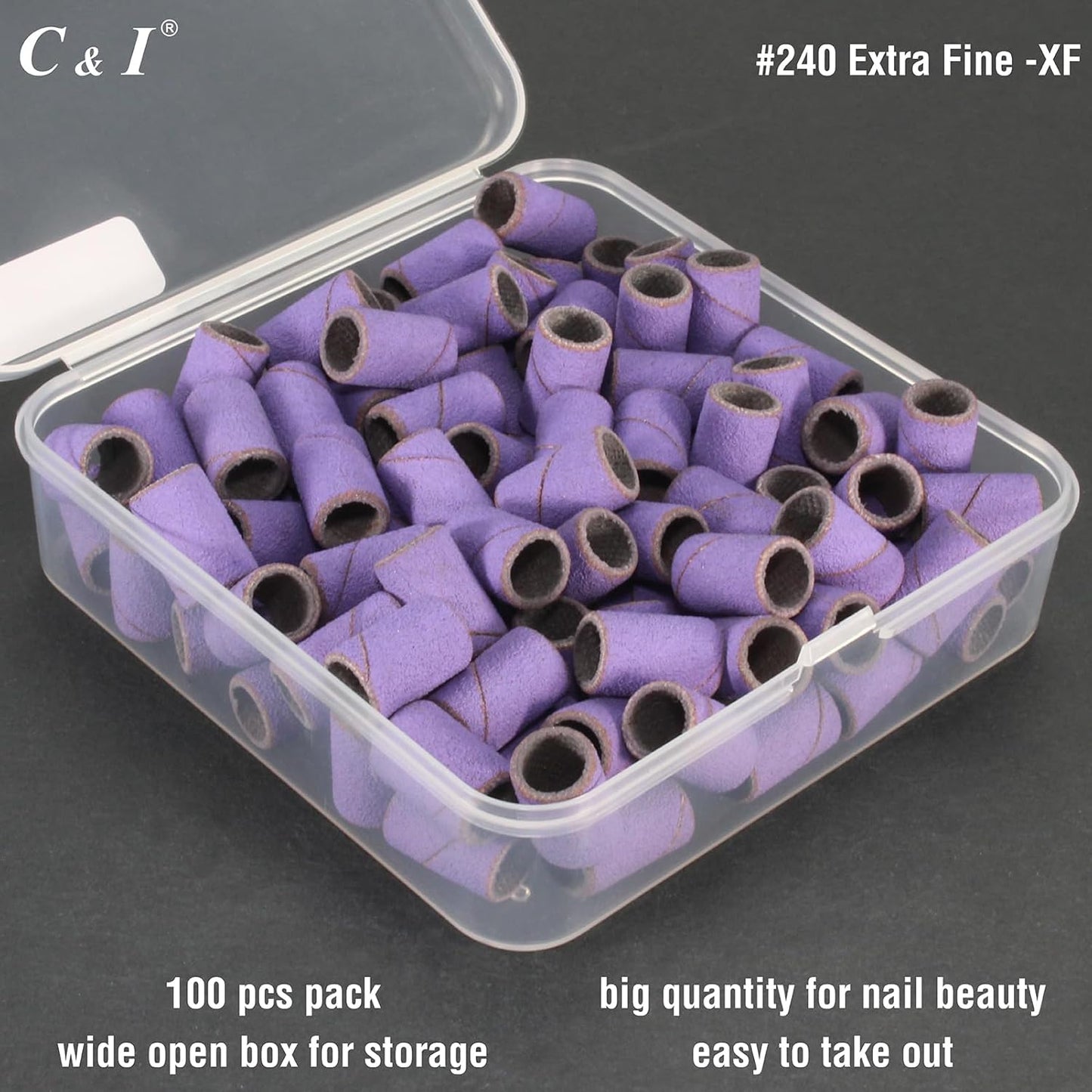 C & I Nail Sanding Bands 100 PCS Plus Upgrade Mandrel 1 PC, Nail Drill Bits for Acrylic Gel Nails Remove, Natural Nails Buffer for Nail Prep and Nail Shiner (Purple, #240 Extra Fine)