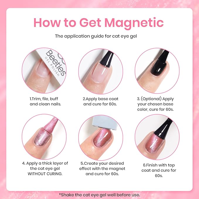 Beetles Pink Cat Eye Gel Nail Polish Set - 6 Colors Nude Pink Silver Cat Eye Glitter Gel Polish Kit with Magnet Soak Off UV Fall Winter Velvet Gel French Nail Art Design Manicure Gift for Women