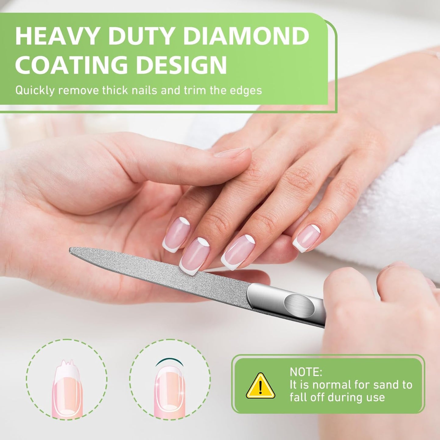 BALUCA Stainless Steel Diamond Nail File for Natural Acrylic Nails, Double Sided Metal Fingernail Toenail File for Women, Durable and Efficient Nail Care Tool
