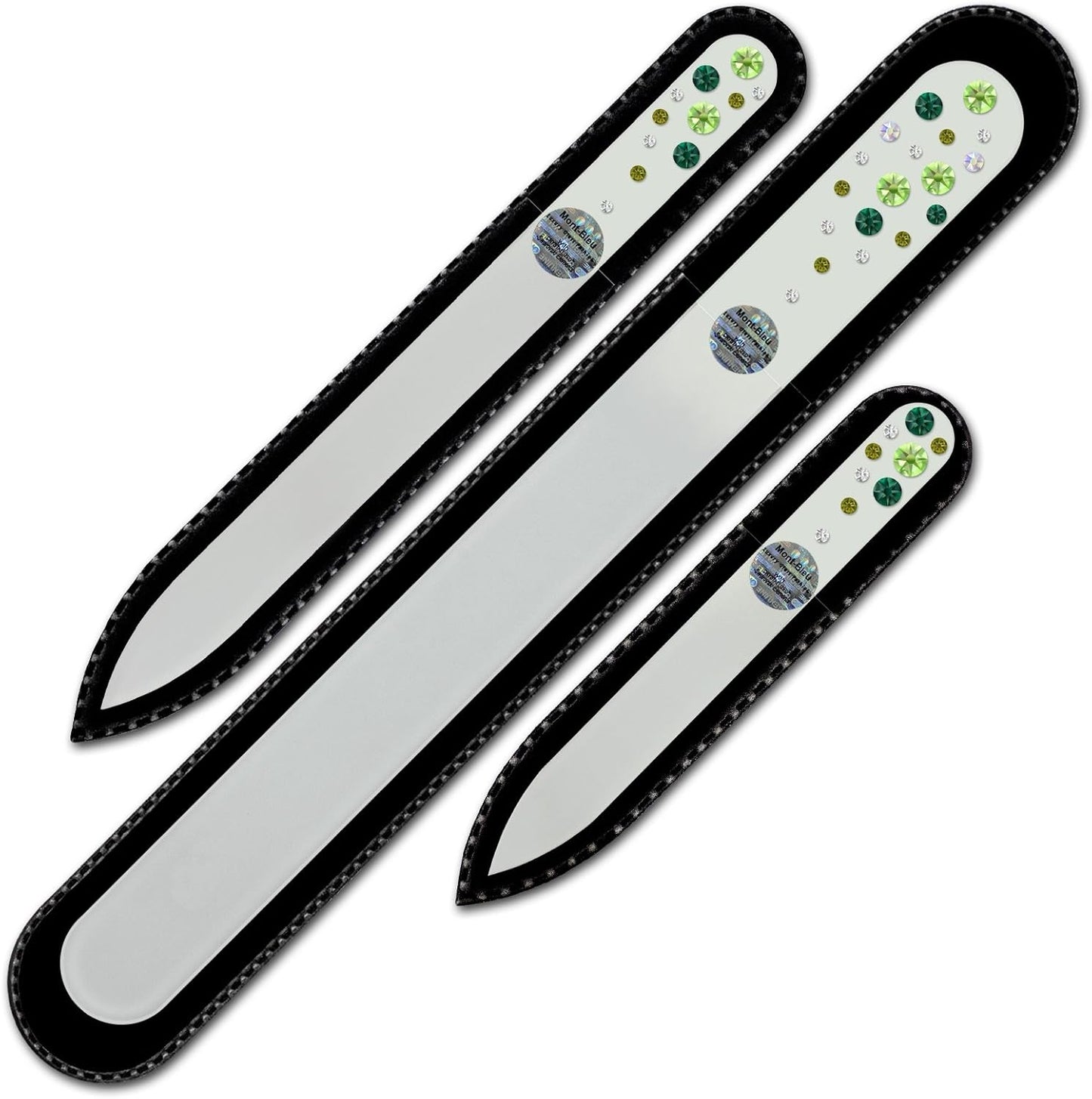 Mont Bleu Set of 3 Glass Nail Files hand decorated with crystals - Handmade - Czech Tempered Glass