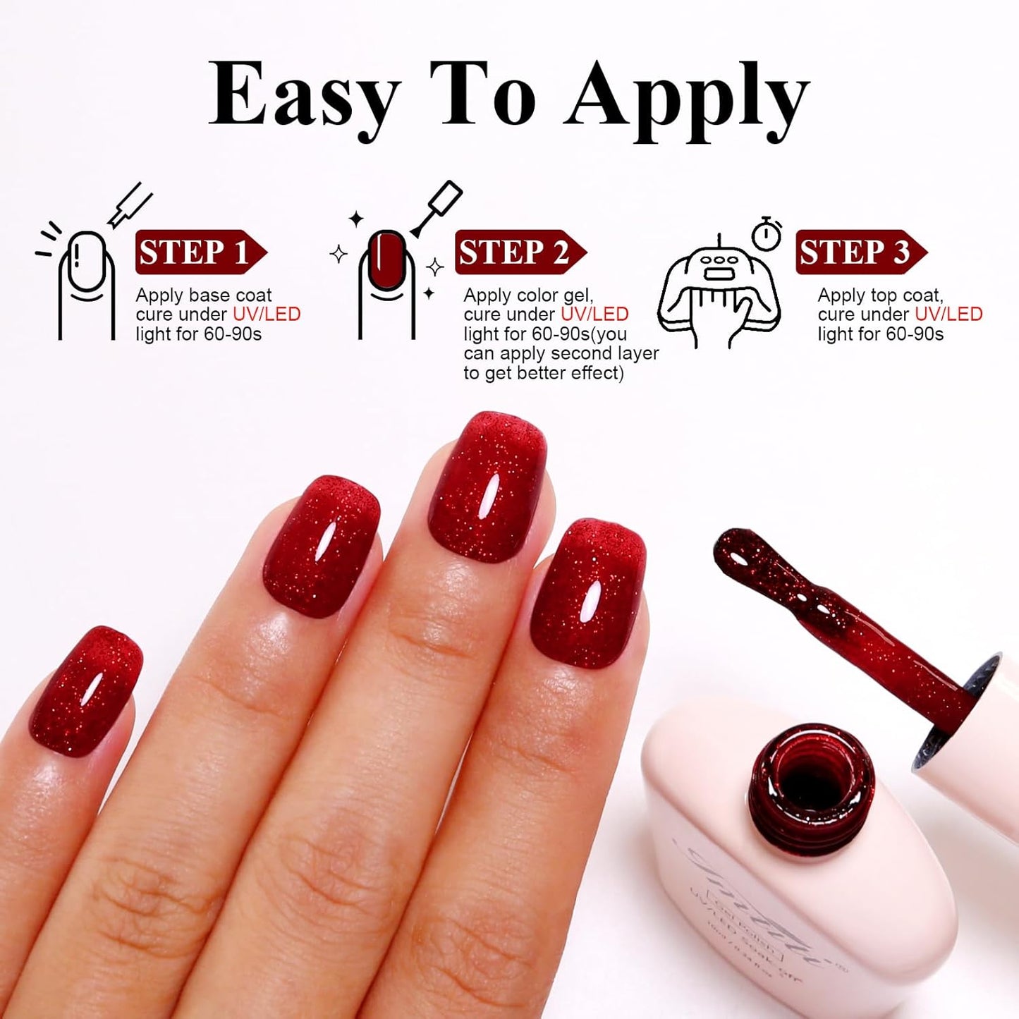 Imtiti Glitter Gel Nail Polish, Red Glitter Gel Polish Soak Off LED U V Shimmer Sparkle Christmas Red Nail Gel Polish Fall Winter DIY Nail Art Starter Manicure Salon 10ML