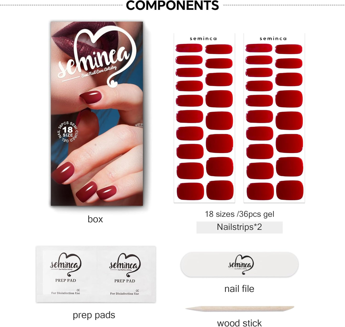 Semi Cured Gel Nail Strips-Everyday Fake Nails Short 36Pcs Nude Ombre Press on Nails,Low Maintenance Semi Cured Gel Stickers,Works with Any UV/LED Lamps(Redness)