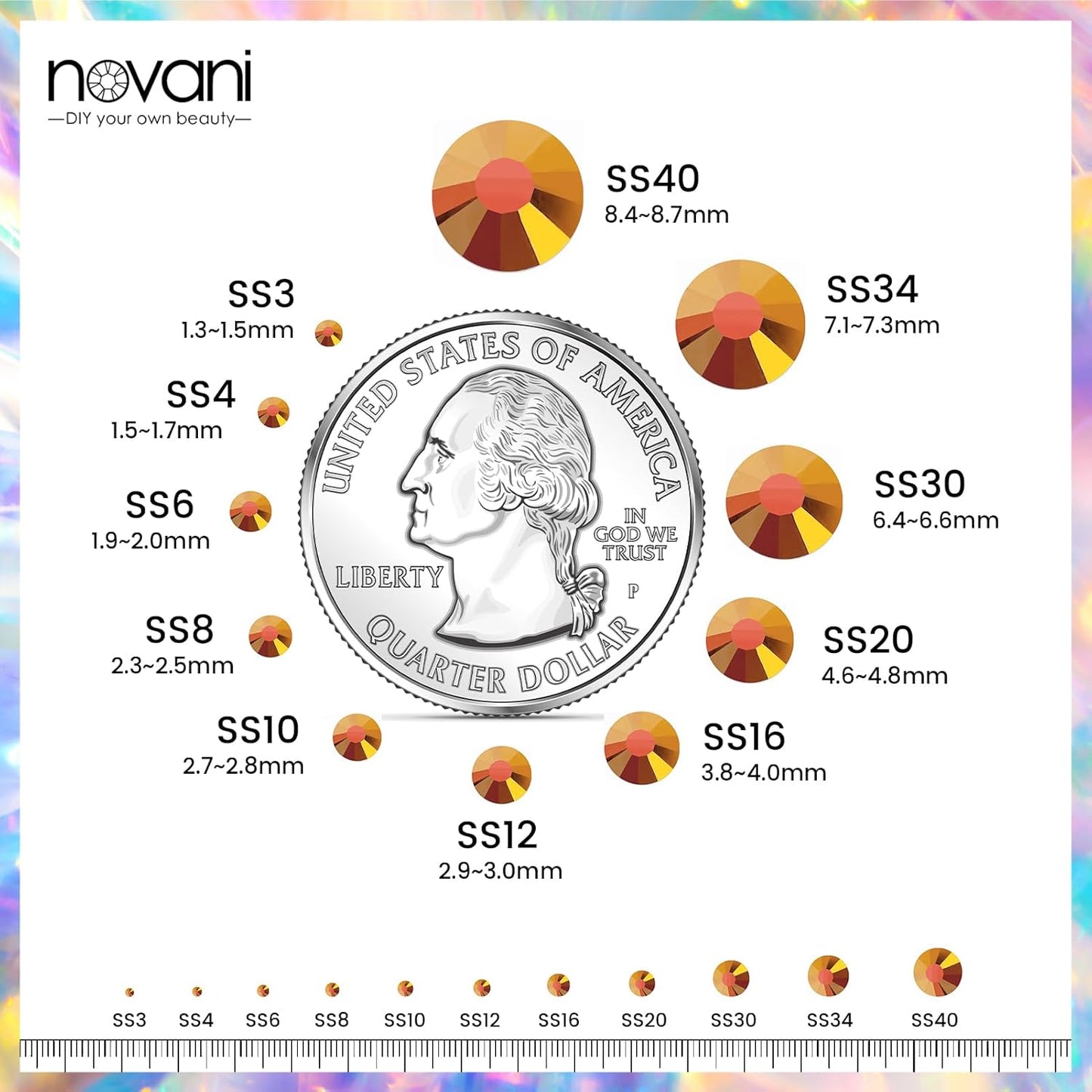 Novani Rhinestones 3000Pcs Flatback Crystal Round Loose Gemstones Glass Rhinestones for Crafts Makeup Nail Art Clothes Shoes DIY Decorations(SS10, 2.7-2.9mm,Gold)