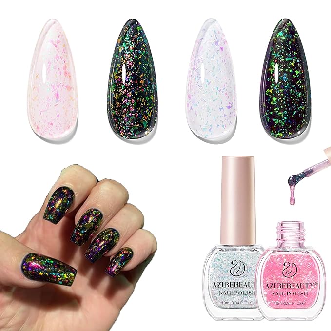AZUREBEAUTY Broken Dimond Pink Nail Polish Set,Nail Polish Quick Dry Natural Boundless Shine Nail Lacquer Fingernail Polish Kit Salon-Quality for Women 2Pcs 0.34 oz