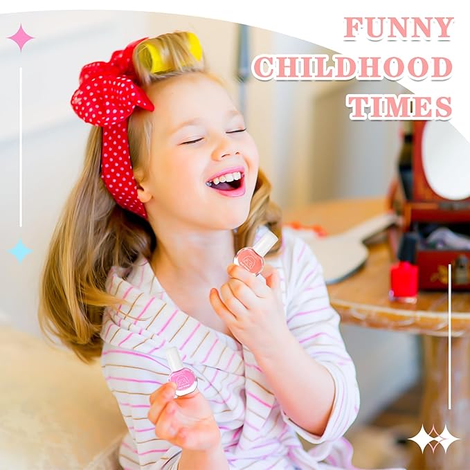 wakaniya Kids Nail Polish for Girls, Mini Nail Polish Set with Clear Non-Toxic Nail Polish Kit, Water-Based Peel-Off Quick Dry Low Odor Nail Polish Set Ages 3+