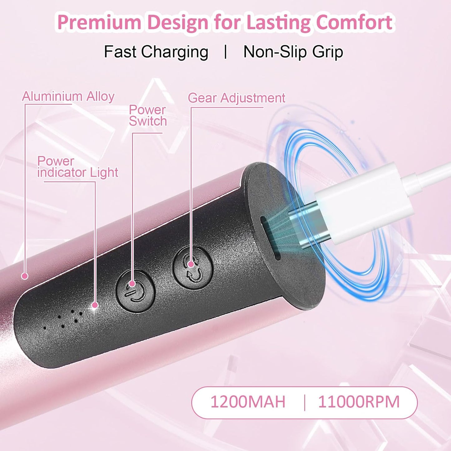 Electric Callus Remover for Feet, 6-Speed Pedicure Tool with 2-in-1 Rechargeable Foot File Callus Remover with USB Charging & 3 Types of Sandpaper, Dead Skin Remover for Dry Cracked Heels (Pink)
