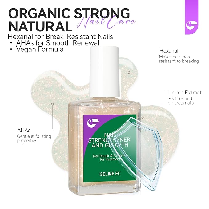 gelike ec Nail Hardener and Strengthener Polish: Glittering Pearl Ridge Filler for Peeling and Weak Nails Fast Dry Nail Growth Treatment Long Lasting Glossy for Women Home DIY