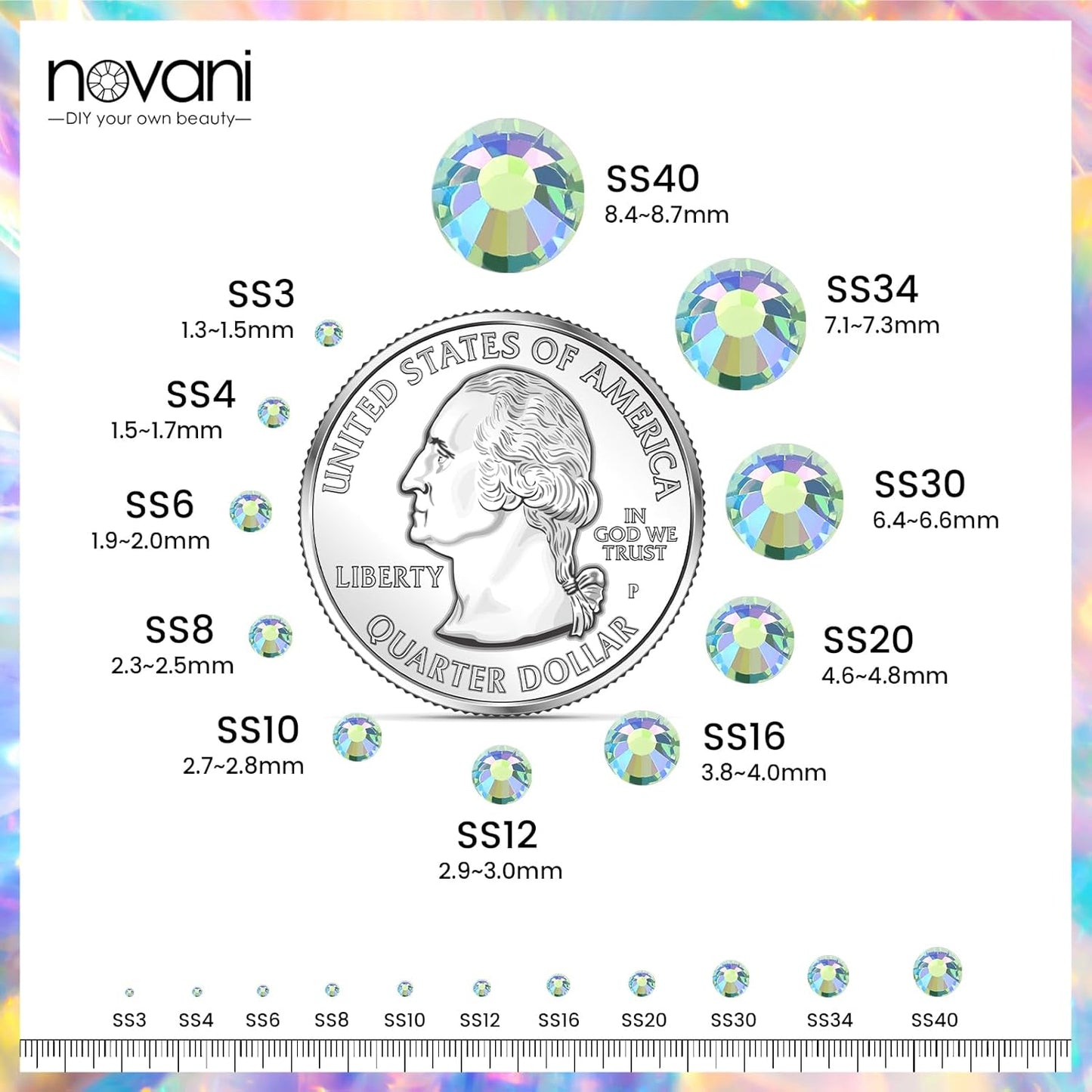 Novani Rhinestones 3000Pcs Flatback Crystal Round Loose Gemstones Glass Rhinestones for Crafts Makeup Nail Art Clothes Shoes DIY Decorations(SS10, 2.7-2.9mm,Light Green AB)