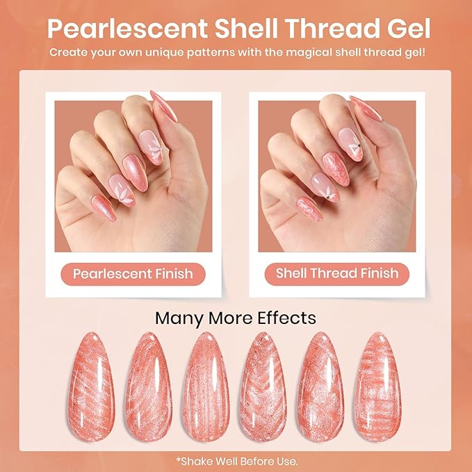 Beetles Glow with Grace Glitter Gel Polish 15ml Coral Orange Gel Nail Polish Colors Pearl Shimmering Coral Glow with Threaded Swirl Design Soak Off UV LED for DIY Salon Manicures
