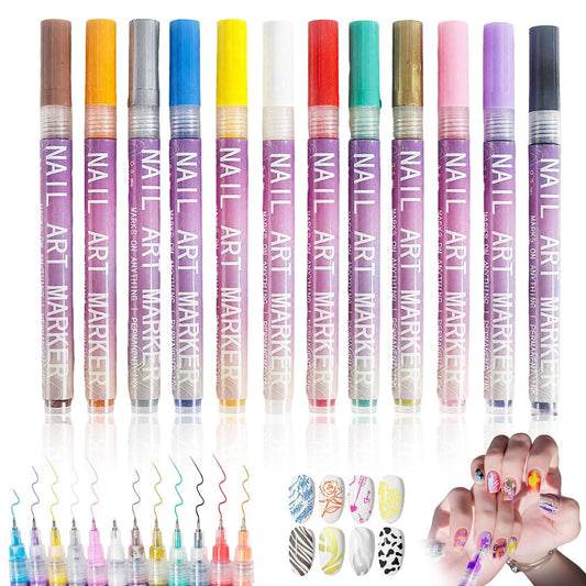 12 Colors Nail Art Pens Set, 2026 New Nail Art Markers for Gel Nails, Nail Art Tools for 3D Nail Art, Nail Art Markers Polish Pen for Graffiti Dotting Drawing Painting Point Liner DIY