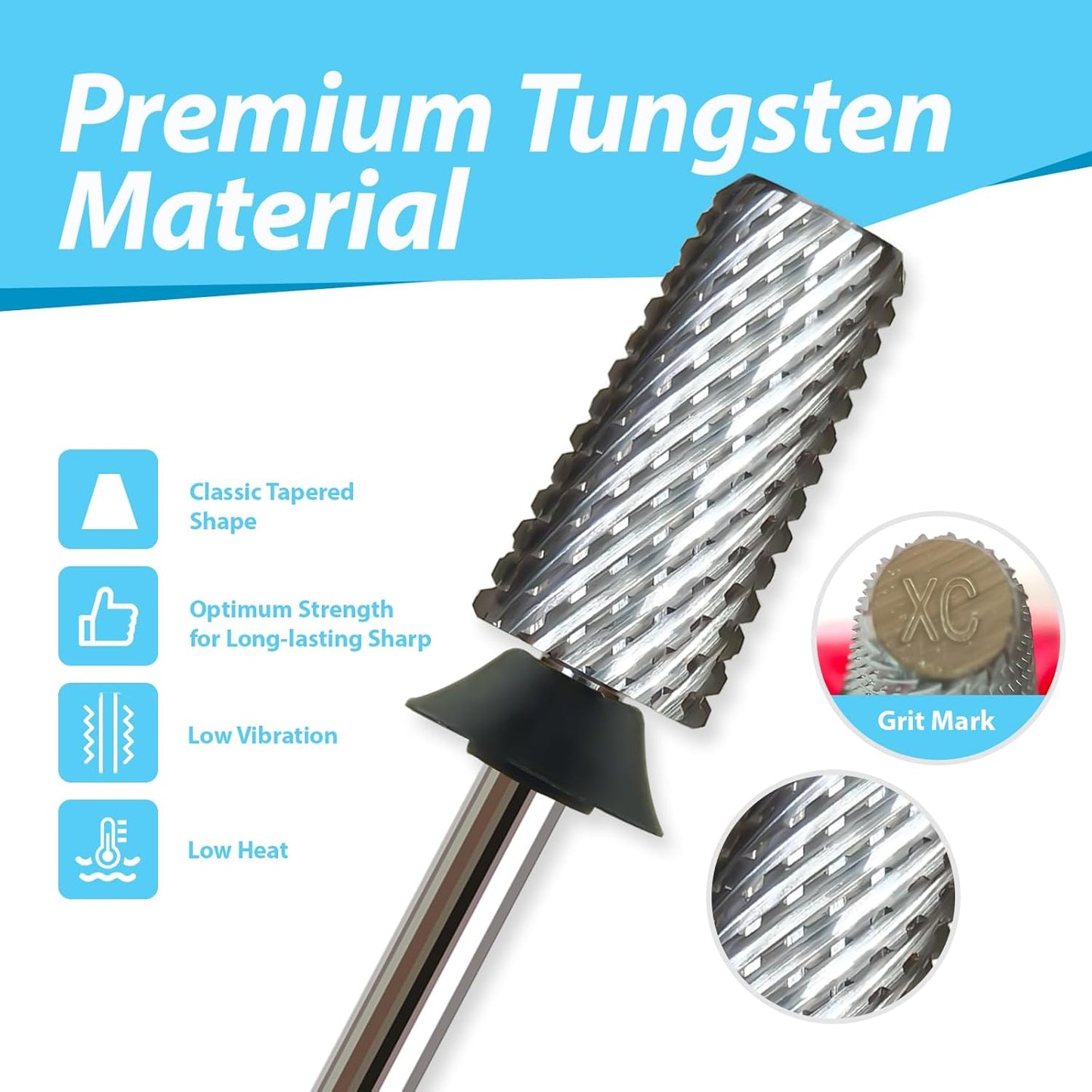Professional Nail Drill Bits, Tungsten Carbide Cross Cut Tapered Barrel 3/32'' Safety Bits, Left and Right Hand Use, Remove Gel Fast, Manicure Pedicure Cuticle Gel Polishing, Extra Coarse.