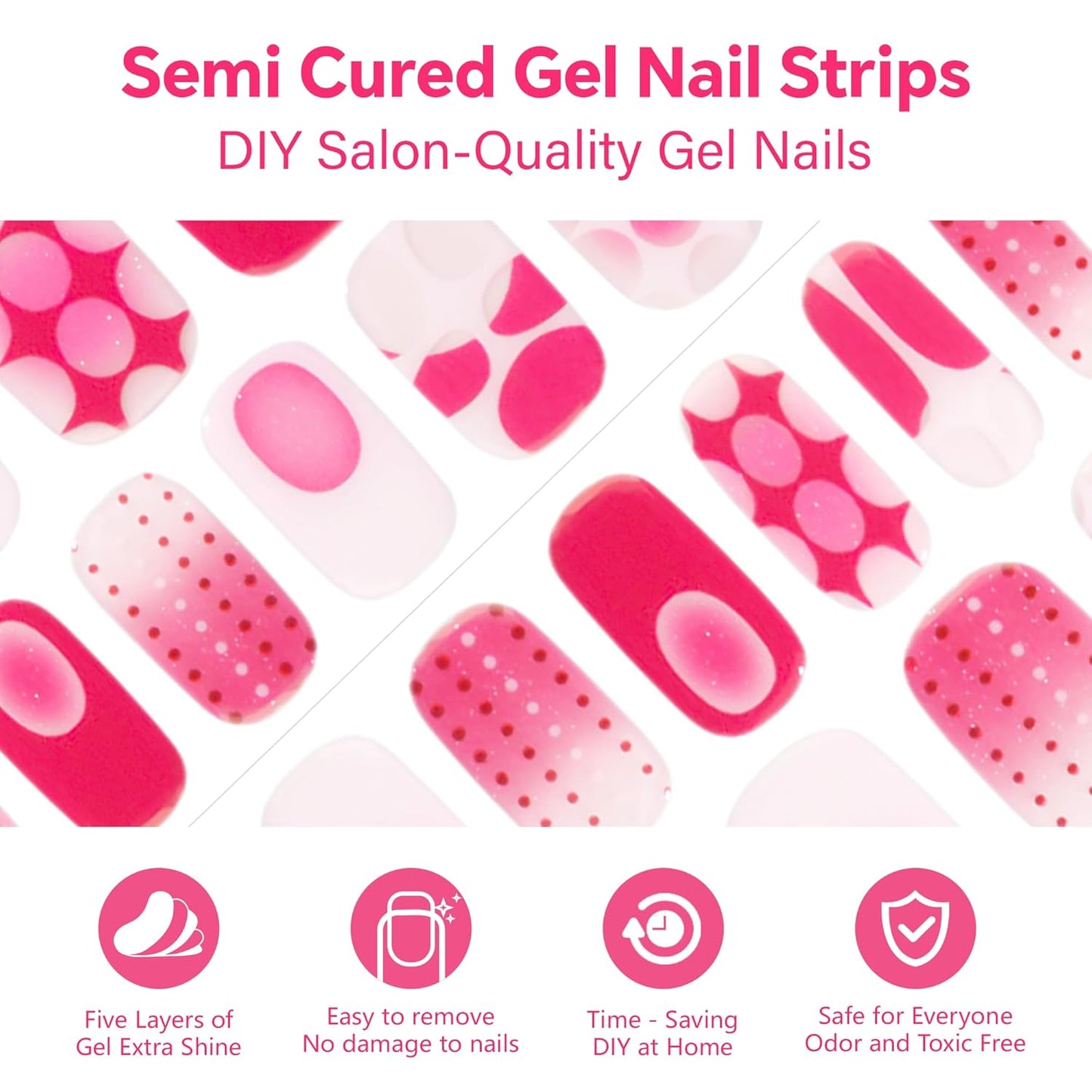 Semi Cured Gel Nail Strips-Salon Quality Semi-Cured Gel Press On Nails Stickers Strengthening Quick DIY Nail Art Manicure Kits for Women at Home(Cotton Candy Sparkle)
