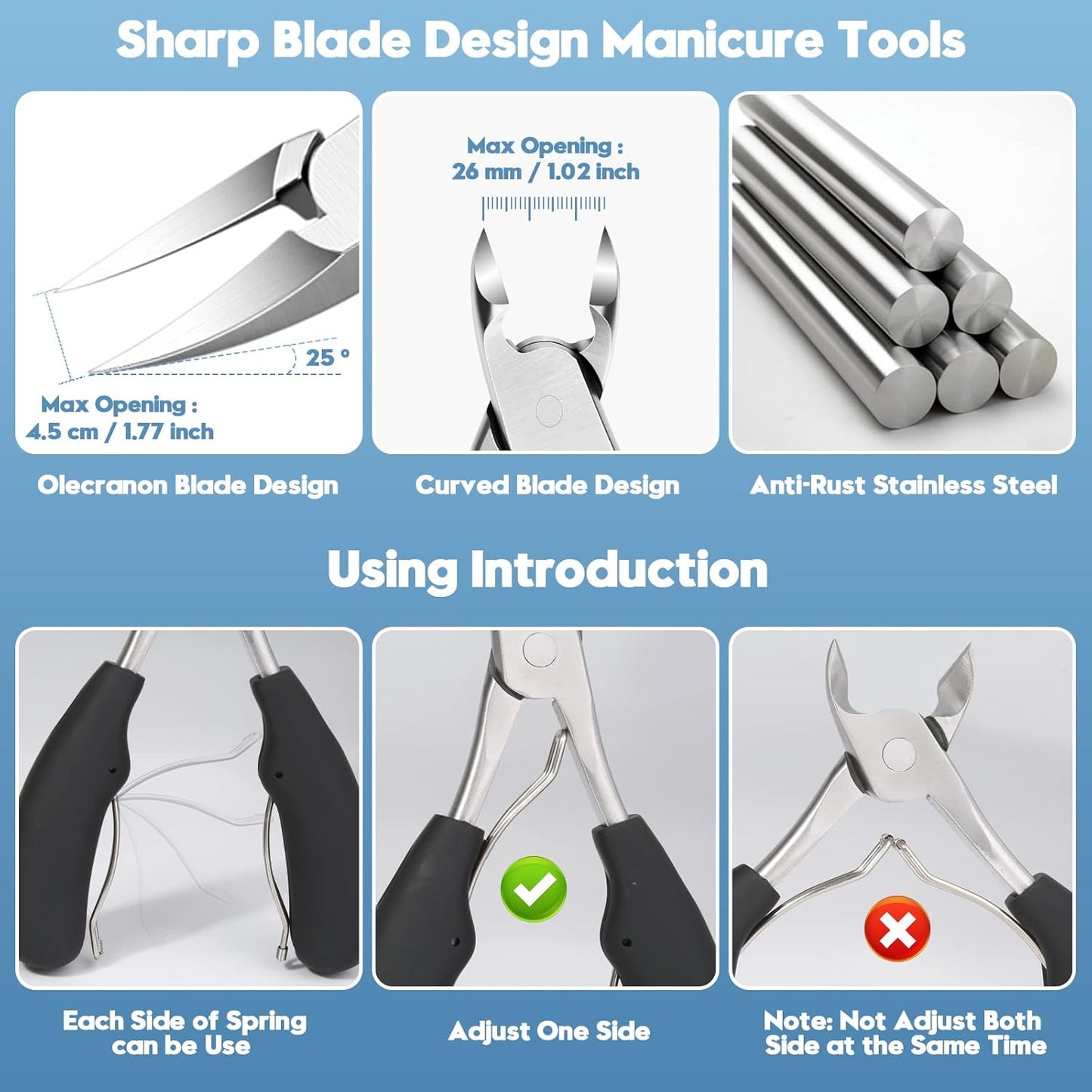 Modacraft 8 PCS Podiatrist Toenail Clippers, Professional Heavy Duty Ingrown & Thick Toe Nail Clippers for Men & Seniors, Pedicure Tools kit with Nail Cutter Super Sharp Curved Blade Manicure Tools