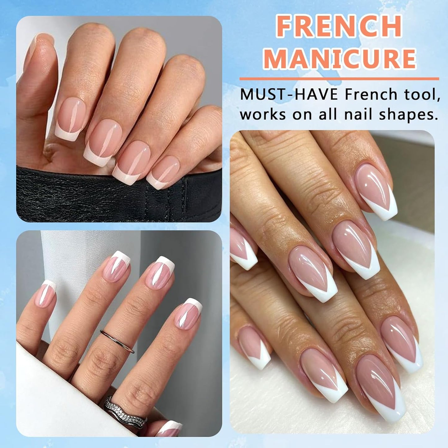 French Tip Tool- 4 Pcs Nail Stamper Kit Clear Silicone Nails Stamping Long & Short Jelly Stamper with Scrapers Nail Printing Tool for French Manicure Home DIY Nails Art Salon