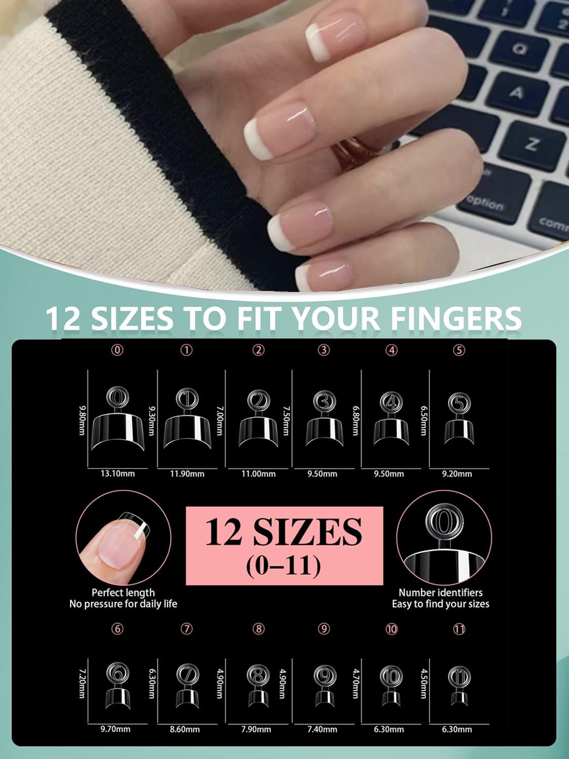 480Pcs Extra Short Half Cover Almond &Tapered Square Nail Tips Gel x Clear Set,2 Shape Pre Shape XXS for Manicure Art Home DIY Salon 12Sizes