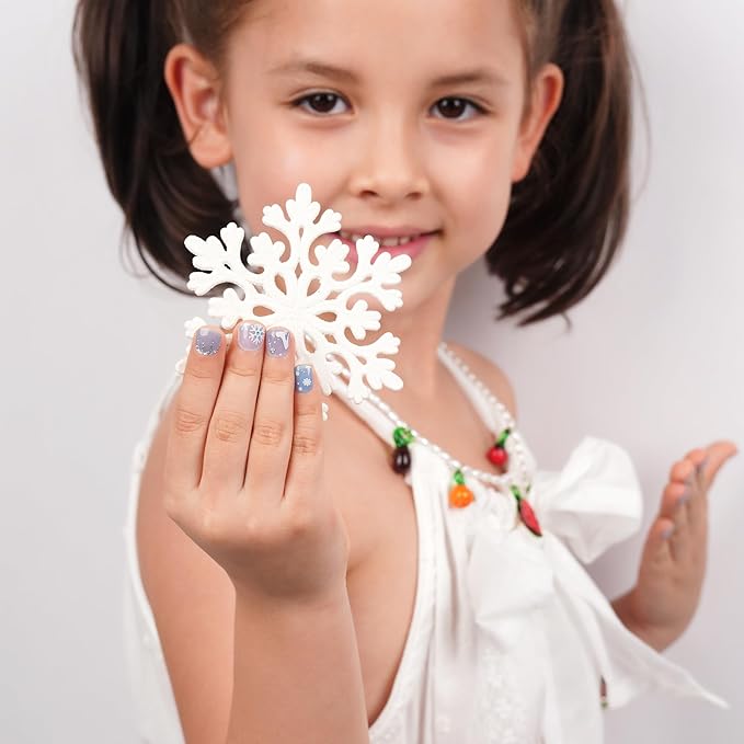 DANNI & TONI Kids Gel Nail Strips Snowman Snowflakes Blue Salon-Quality Peel & Stick Manicure for Children (Age 6+)– Safe, Long-Lasting, Easy to Apply |Ice Whisper